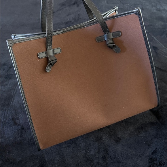 Made in Italy Marcella Leather Handle & Trim Canvas Shopping Bag Tote - Picture 5 of 9